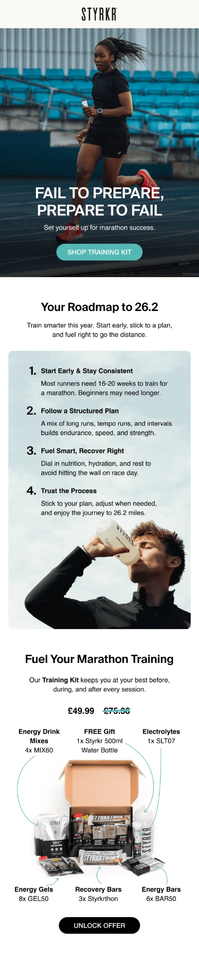 STYRKR marathon training kit roadmap campaign email creative
