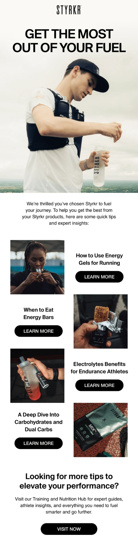 STYRKR post-purchase email creative with product education guides
